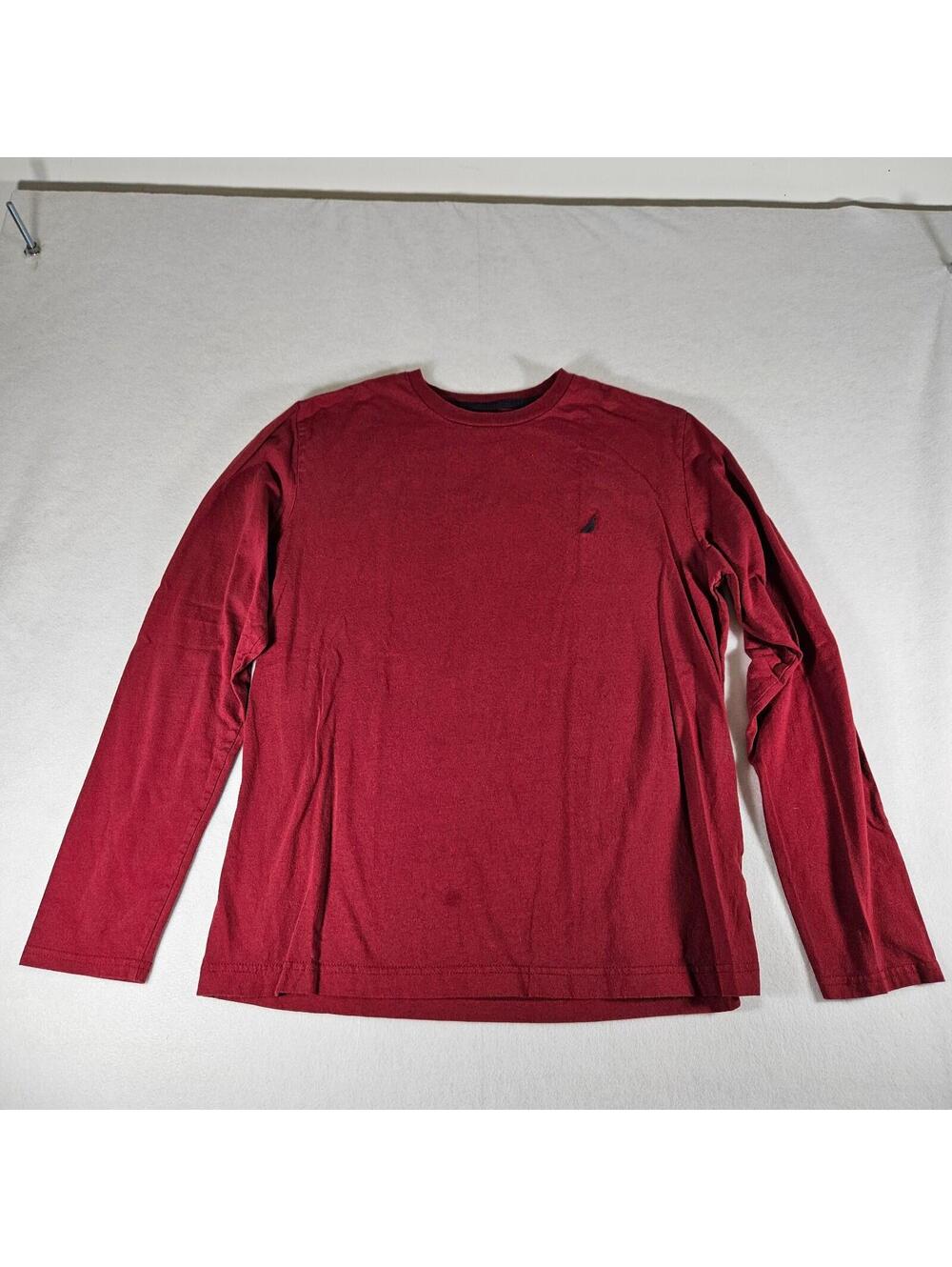 Nautica Long Sleeve T Shirt Mens Medium Red Cotton Crewneck Casual Tee